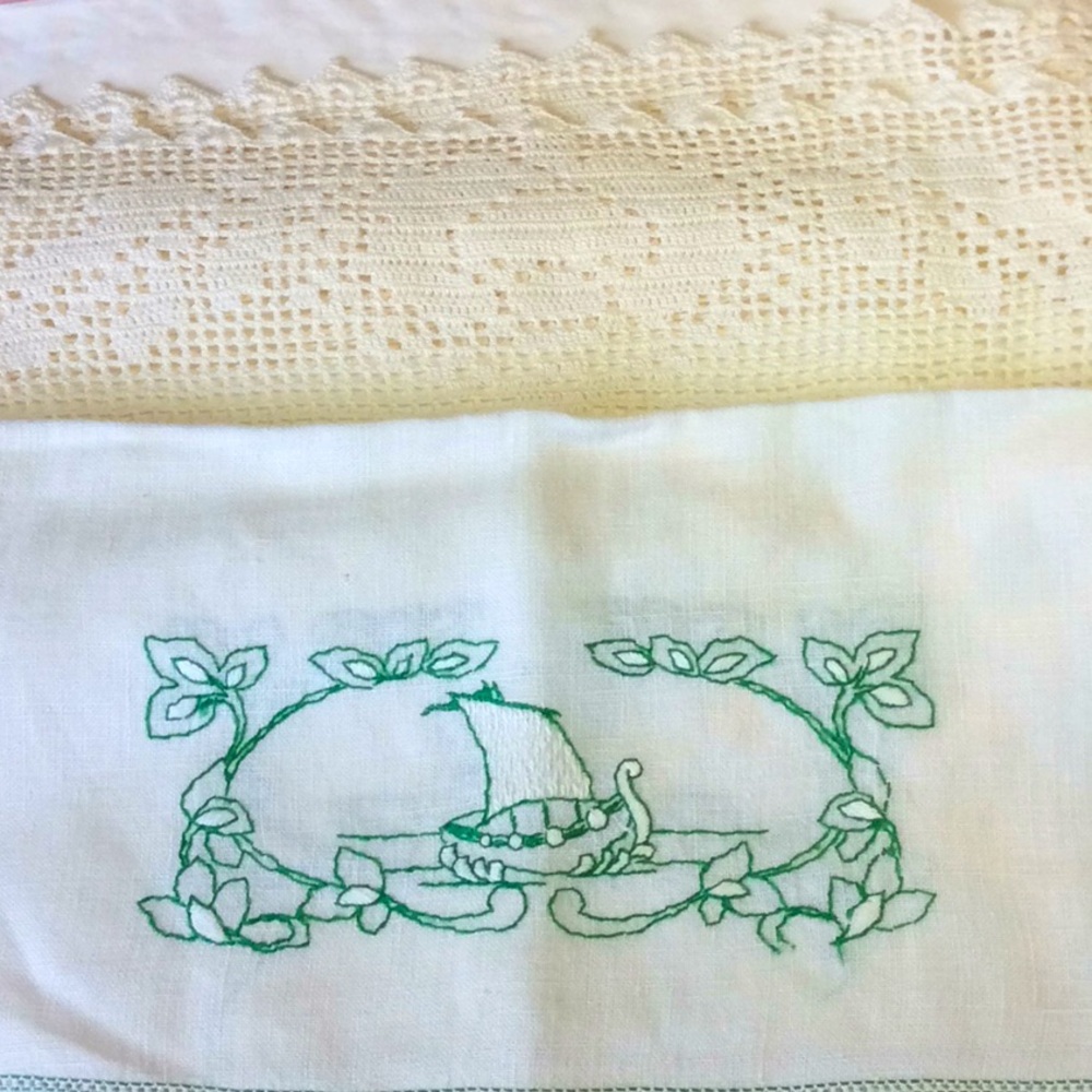 FINAL SALE PRICE Viking Ship & Creamy Lace Table Runner Lot